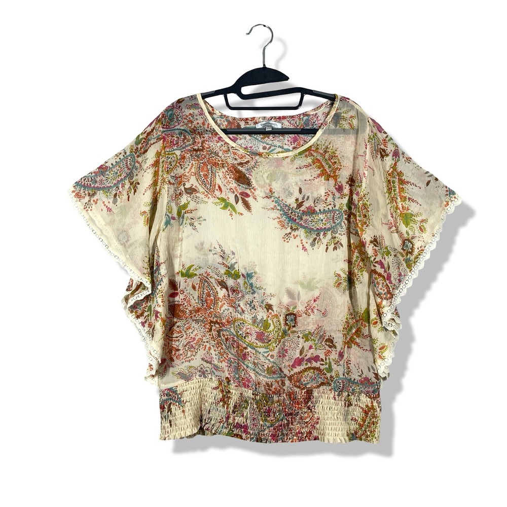 World Market Paisley Blouse Womens S/M Cream Boho Hippie Festival Cottagecore